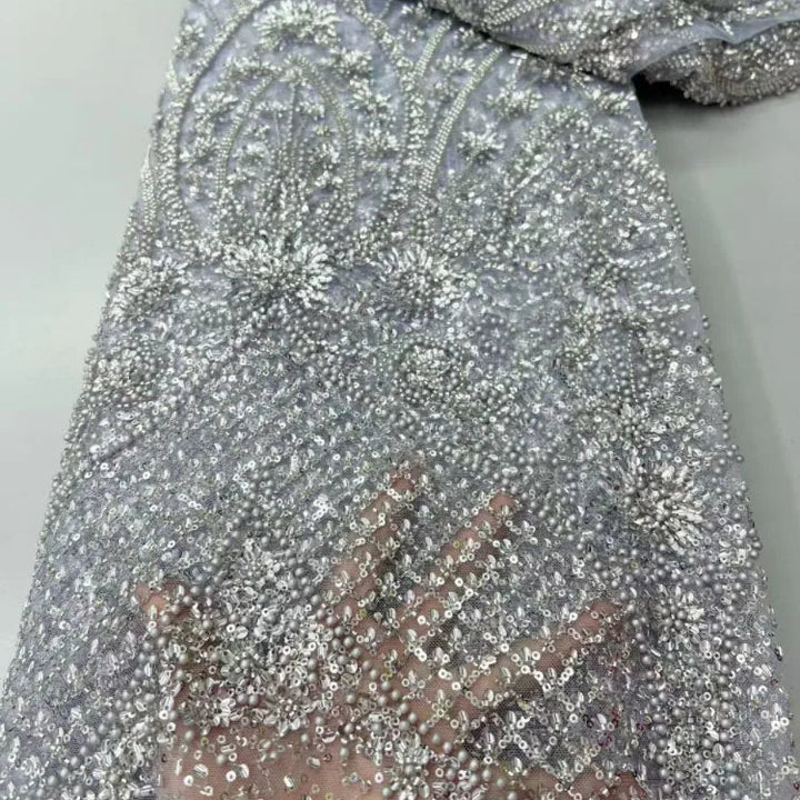 5 YARDS / 8 COLORS / Noéline Beaded Embroidery Bridal Mesh Lace Fabric