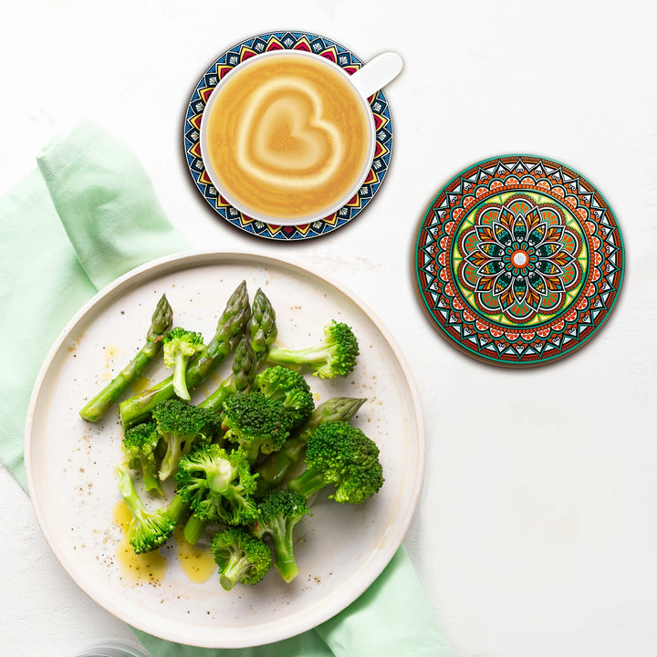 8pcs Wooden Mandala Coasters Set