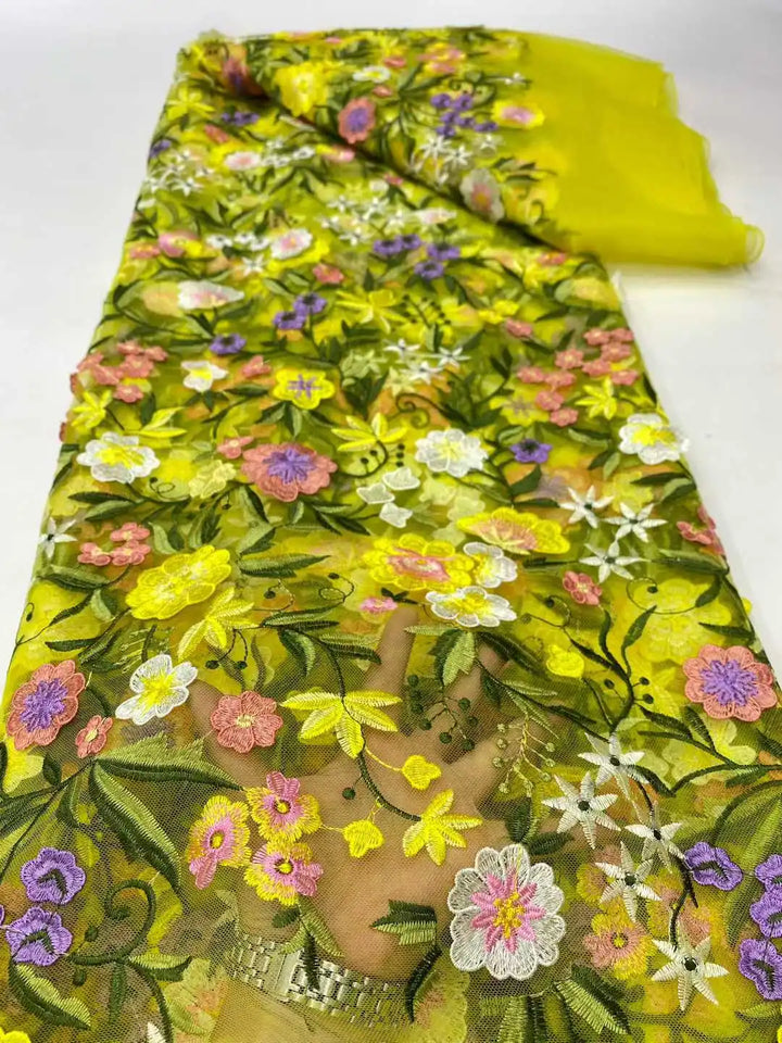 5 Yards / 14 Colors / Etherea Multicolor Flowers Tulle Lace Fabric