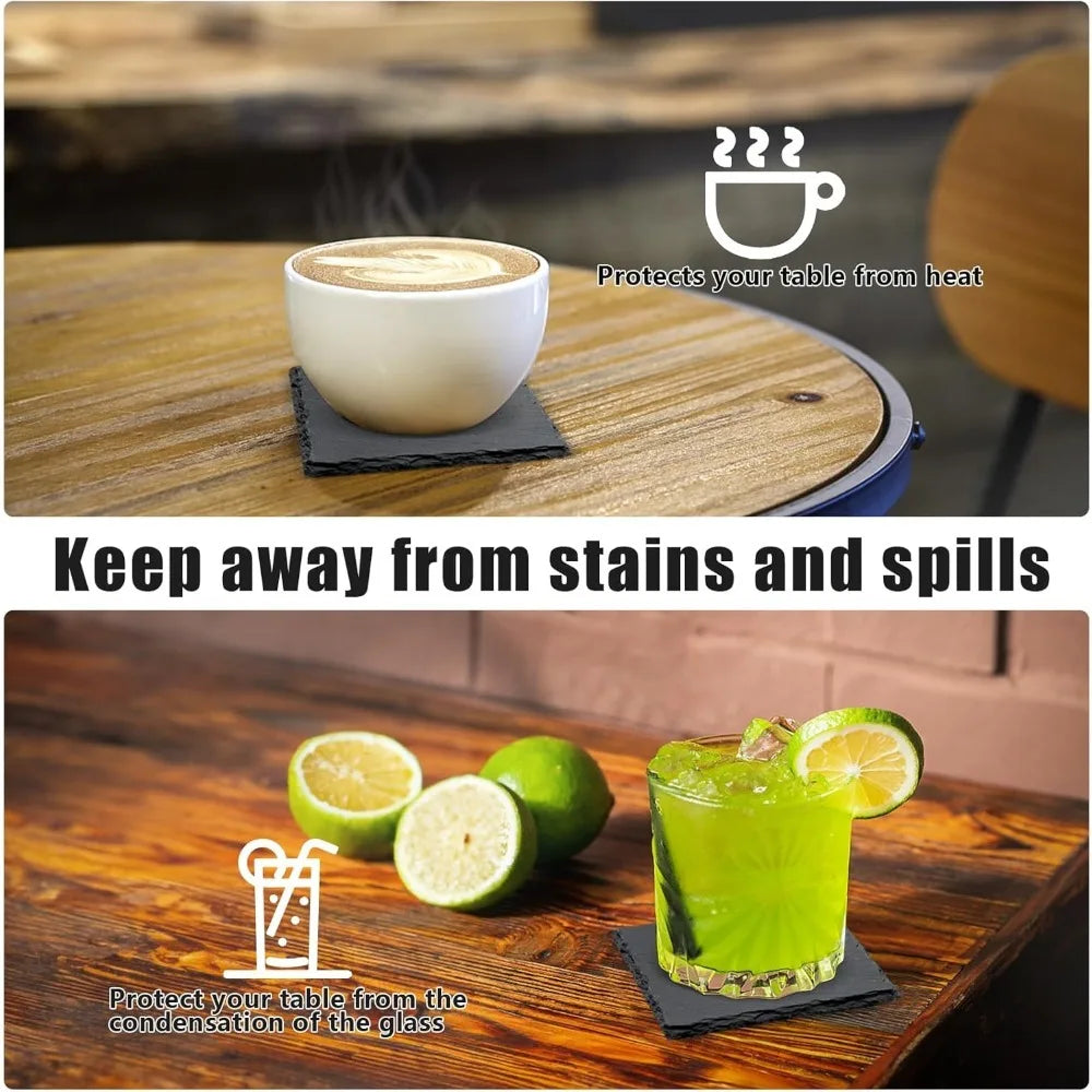 4 Inch Black Slate Stone Coasters