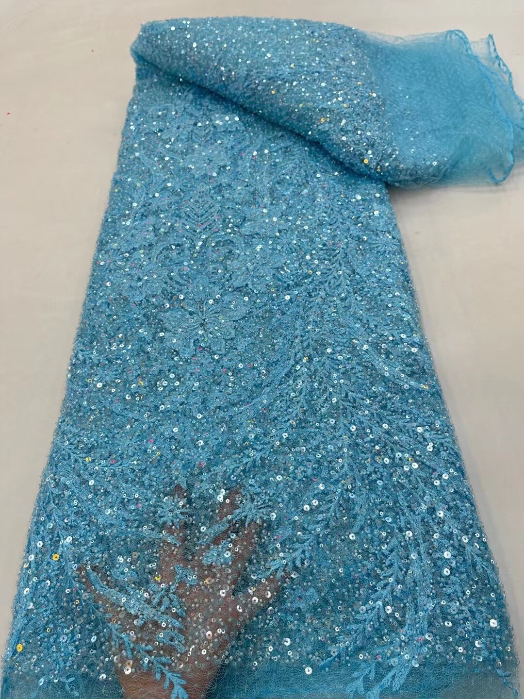 5 YARDS / 9 COLORS / Raphaël Sequin Beaded Embroidery Glitter Mesh Sparkly Lace Wedding Party Dress Fabric