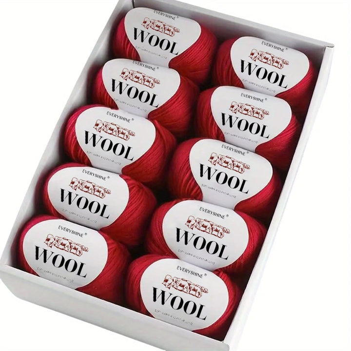 10-Pack Wool Blend Yarn Medium-Fine 80% Wool 20% Polyester