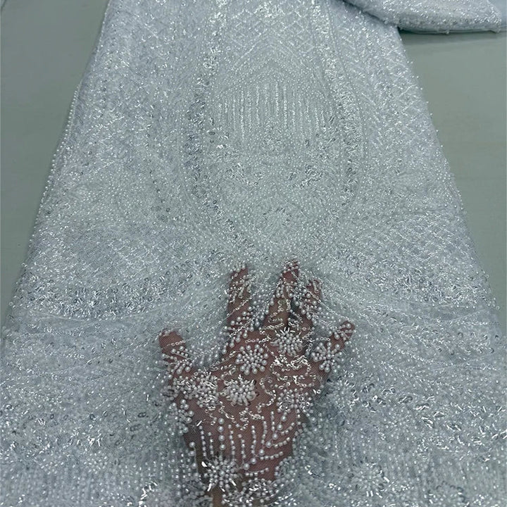 5 YARDS / 8 COLORS / Zeraphiel Beaded Embroidery Bridal Mesh Lace Fabric