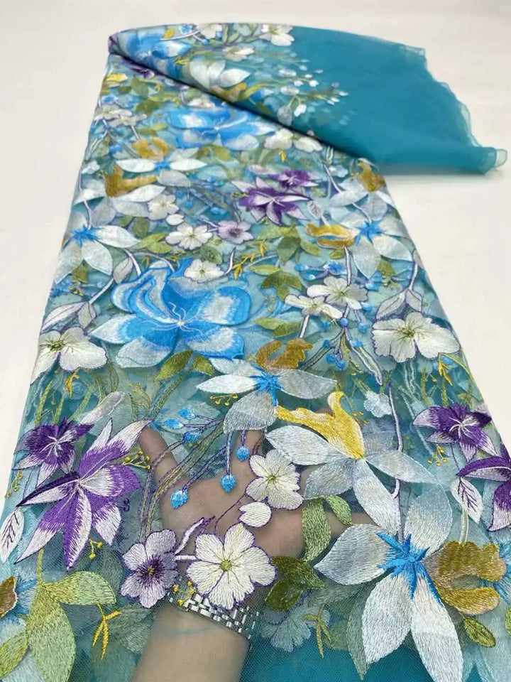 5 Yards / 14 Colors / Ivoryne Multicolor Flowers Tulle Lace Fabric