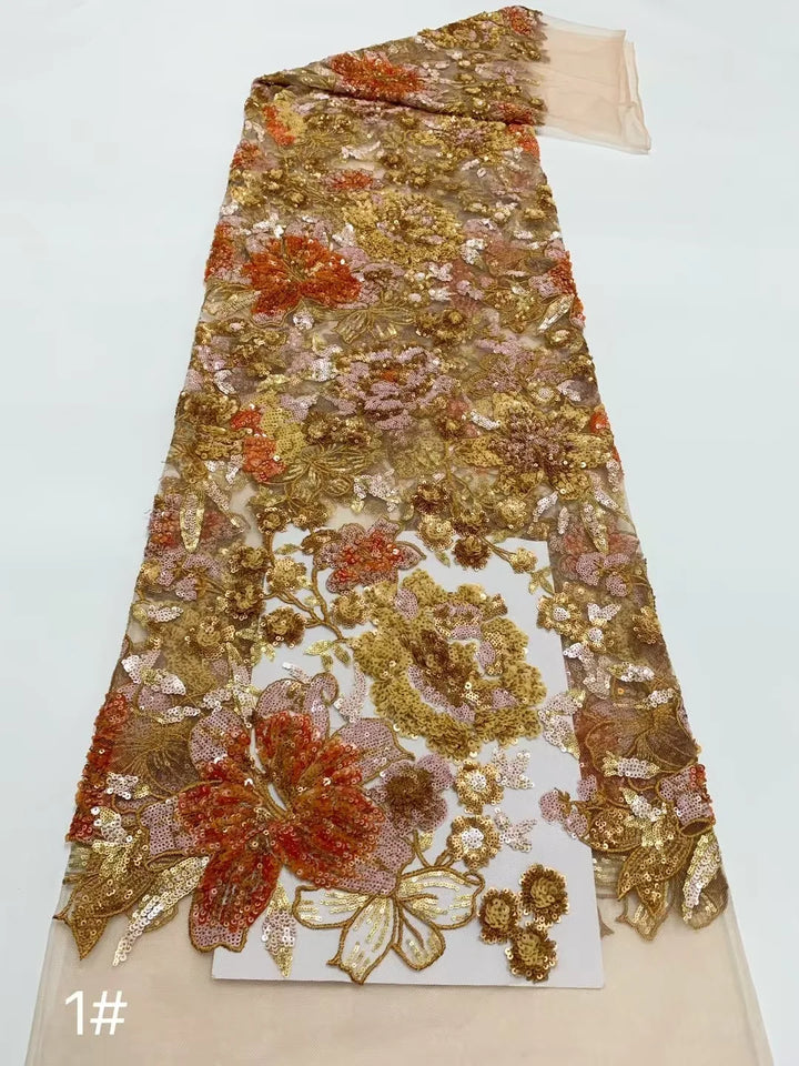 5 YARDS / 10 COLORS / Aurette Floral Beaded Embroidery Bridal Mesh Lace Fabric