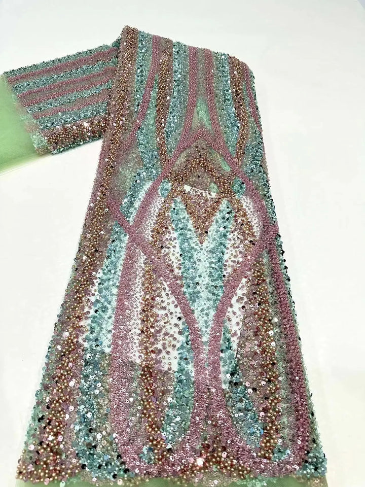 5 YARDS / 6 COLORS / ABIRON Sequin Beaded Embroidery Glitter Mesh Dress Lace Fabric