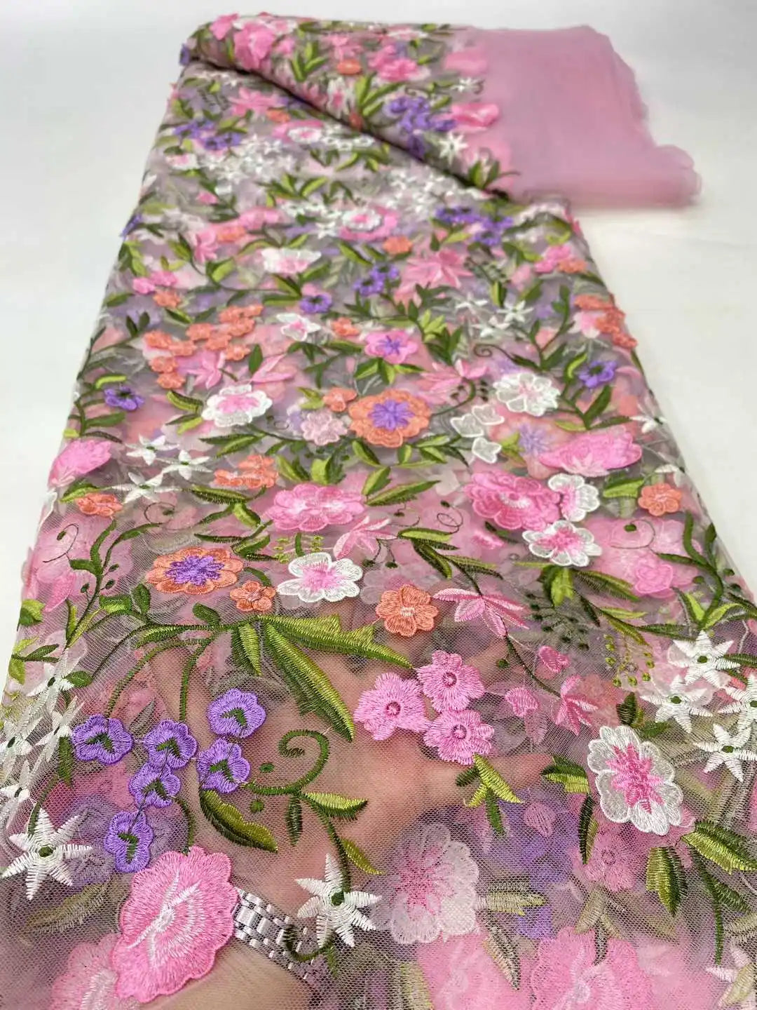 5 Yards / 14 Colors / Etherea Multicolor Flowers Tulle Lace Fabric