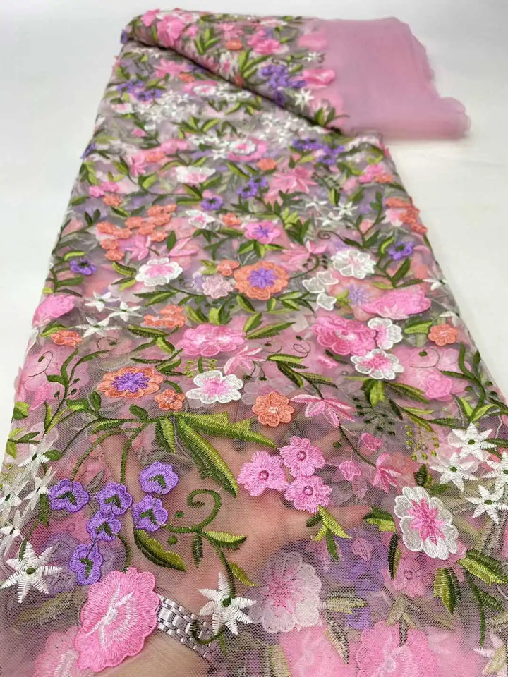 5 Yards / 14 Colors / Etherea Multicolor Flowers Tulle Lace Fabric