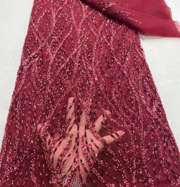 5 YARDS / 7 COLORS / Elysia Beaded Embroidery Bridal Mesh Lace Fabric