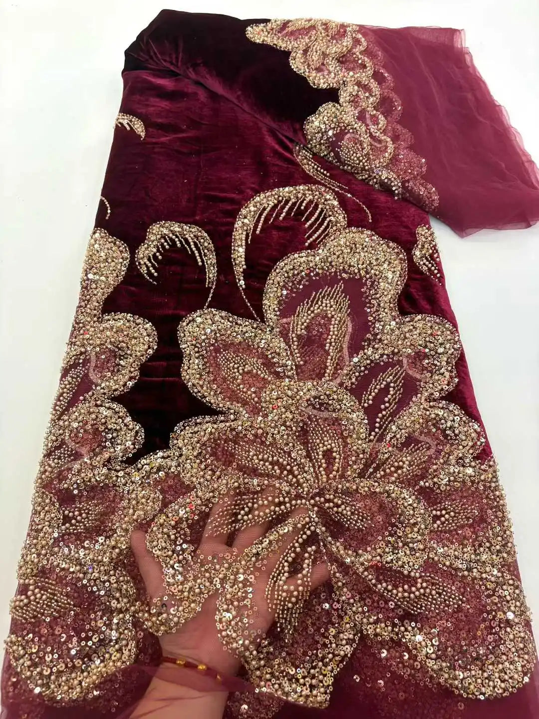 5 YARDS / 6 COLORS / Radique Velvet Beaded Embroidery Bridal Mesh Lace Fabric