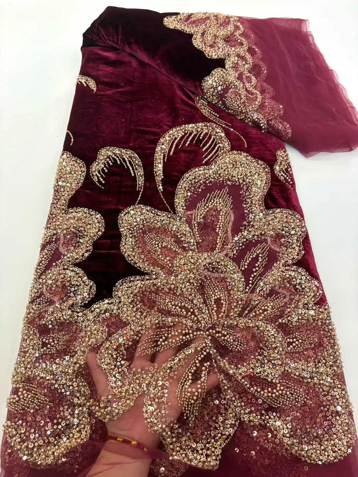 5 YARDS / 6 COLORS / Radique Velvet Beaded Embroidery Bridal Mesh Lace Fabric