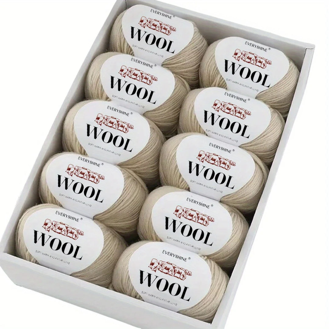 10-Pack Wool Blend Yarn Medium-Fine 80% Wool 20% Polyester