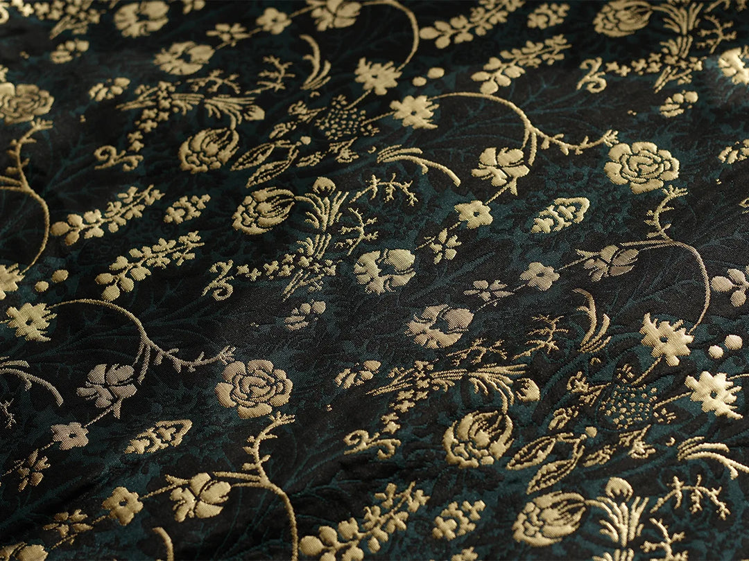 Ancora Dark Green Gold Black Embossed Jacquard Fabric