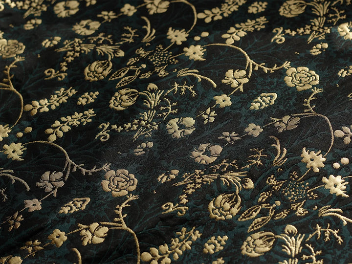 Ancora Dark Green Gold Black Embossed Jacquard Fabric