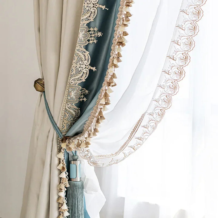 French Luxury Imitation Luster American Luxury Stitching Lace Curtains Blackout Curtains for Living Room Bedroom  Curtains