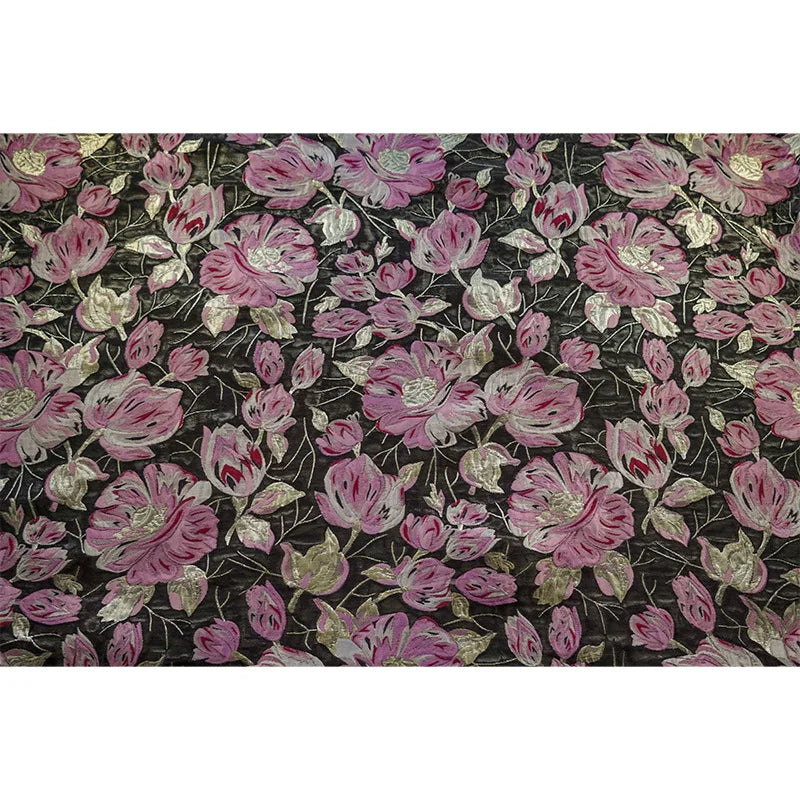 Retro Gold Silk Flower Yarn Dyed Jacquard Fabric