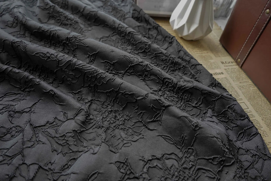 Julienne Black Large Flower Brocade Jacquard Fabric