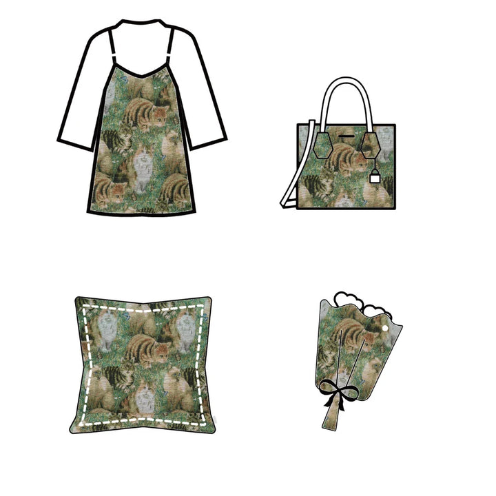 Cat in Garden Woven Chenille Fabric