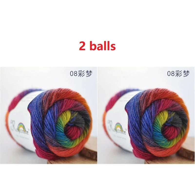 100% Wool Yarn Rainbow Color for Hand Knitting Crochet