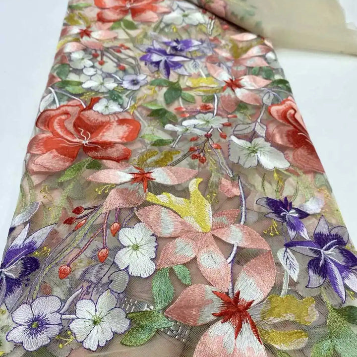 5 Yards / 14 Colors / Ivoryne Multicolor Flowers Tulle Lace Fabric
