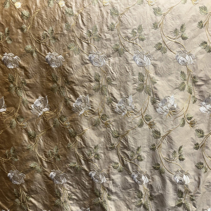 Cassiora Floral Embroidered Silk Fabric in Champagne