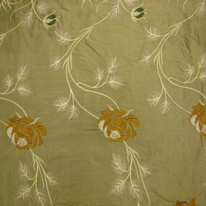 Cassiora Floral Embroidered Silk Fabric in Khaki