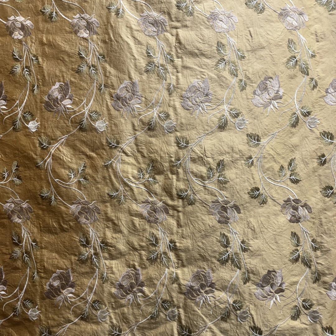 Cassiora Floral Embroidered Silk Fabric in Sandalwood