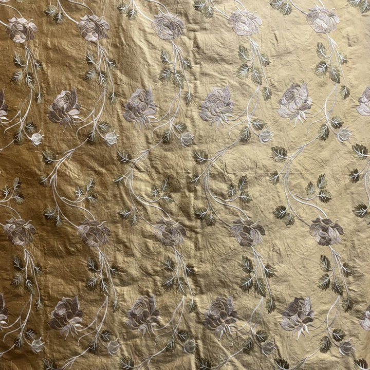 Cassiora Floral Embroidered Silk Fabric in Sandalwood