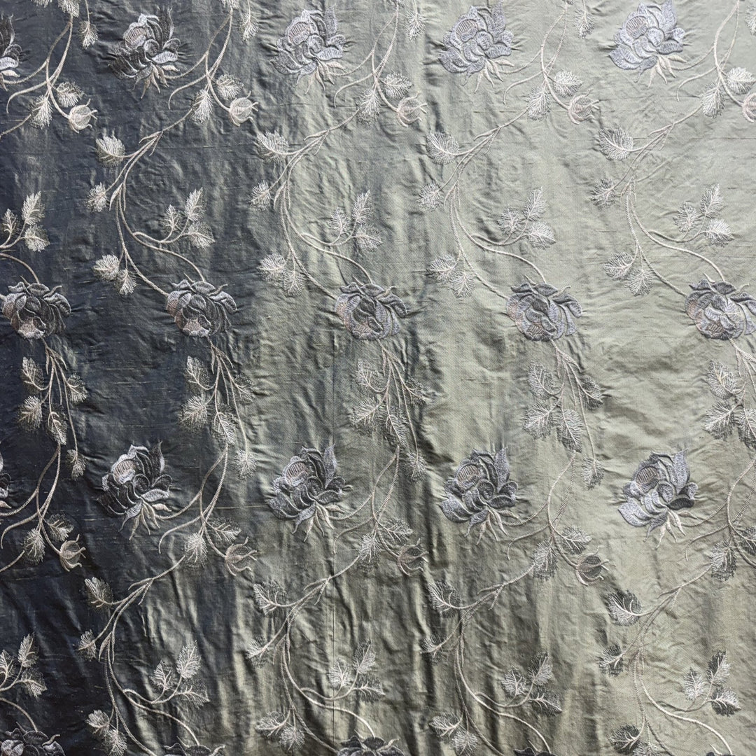 Cassiora Floral Embroidered Silk Fabric in Turquoise