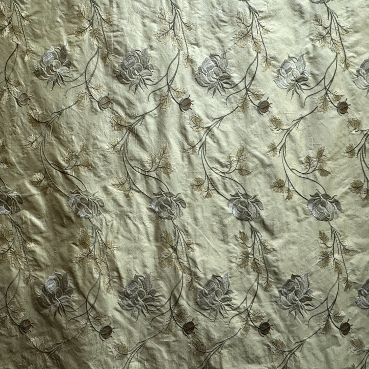 Cassiora Floral Embroidered Silk Fabric in Wheat