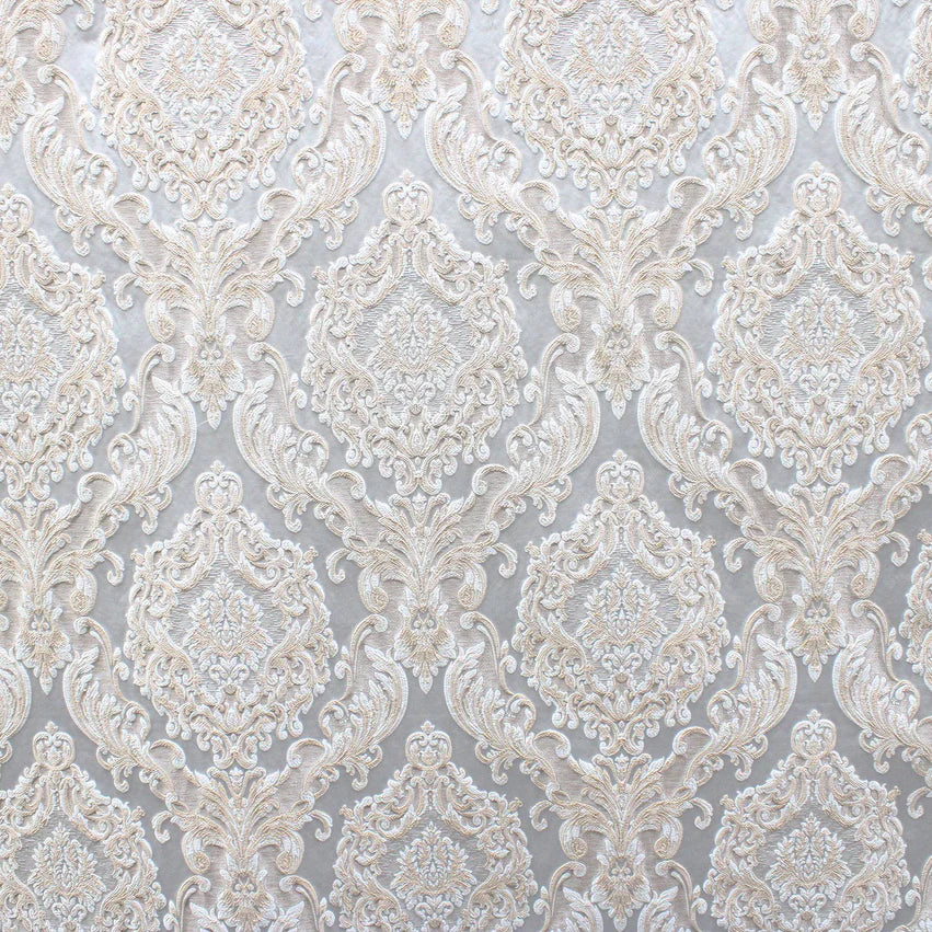 Eldenburg Silver Ivory Textured Damask Jacquard Brocade Fabric