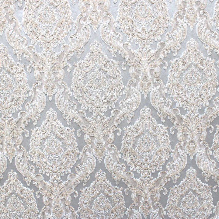 Eldenburg Silver Ivory Textured Damask Jacquard Brocade Fabric