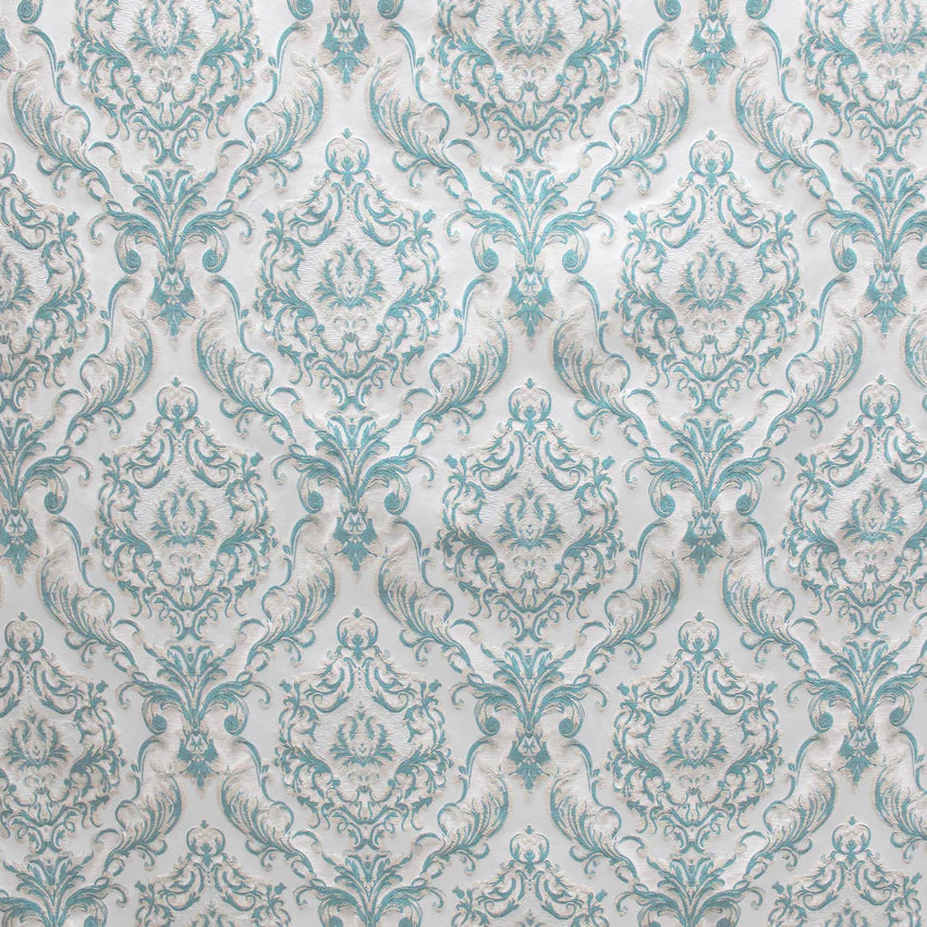 Eldenburg Teal Blue Textured Damask Jacquard Brocade Fabric