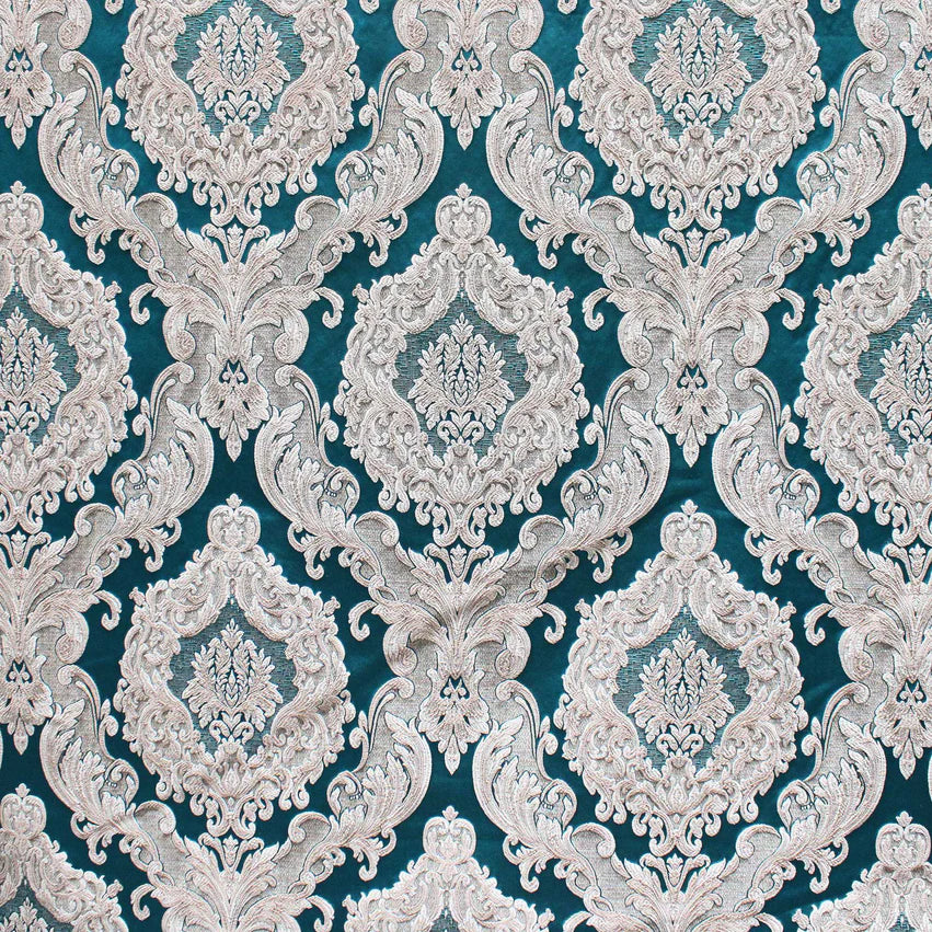 Eldenburg Peacock Blue Textured Damask Jacquard Brocade Fabric