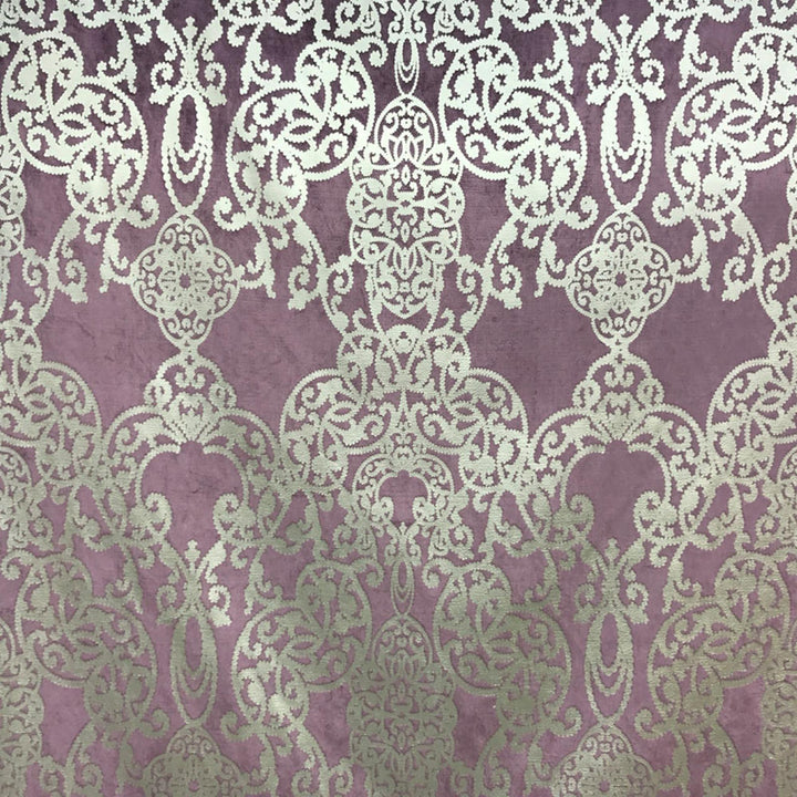 Valence Damask Foil Print Velvet Fabric by the Yard | 7 Colors