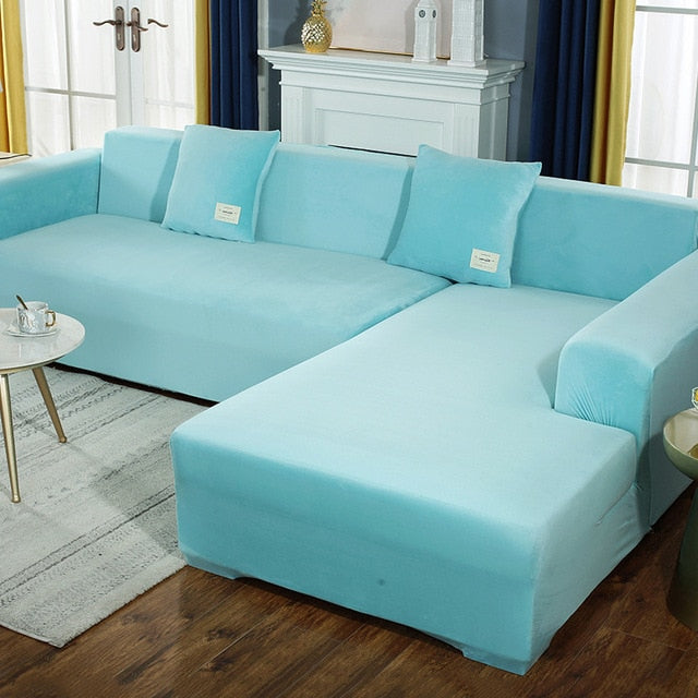 8 COLORS / L-shaped Velvet Stretchy Sectional Couch Sofa Cover Slipcover
