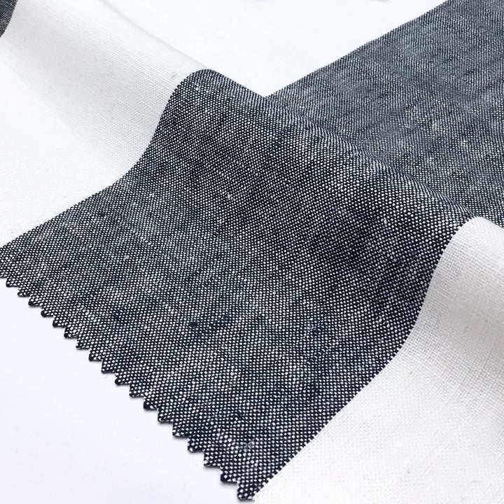 Newport 100% Linen Large Stripe Navy Blue Fabric