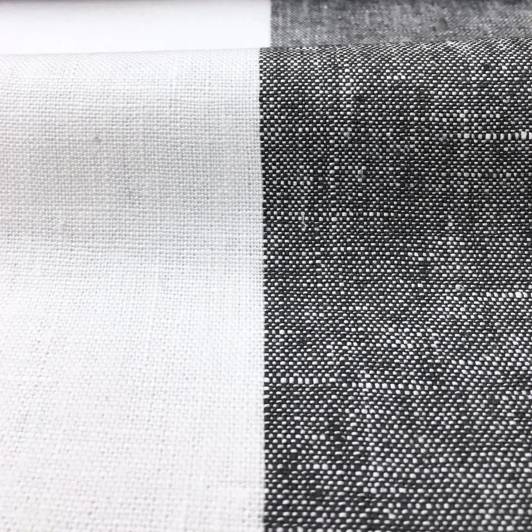 Tissu Newport 100% lin à larges rayures noires 