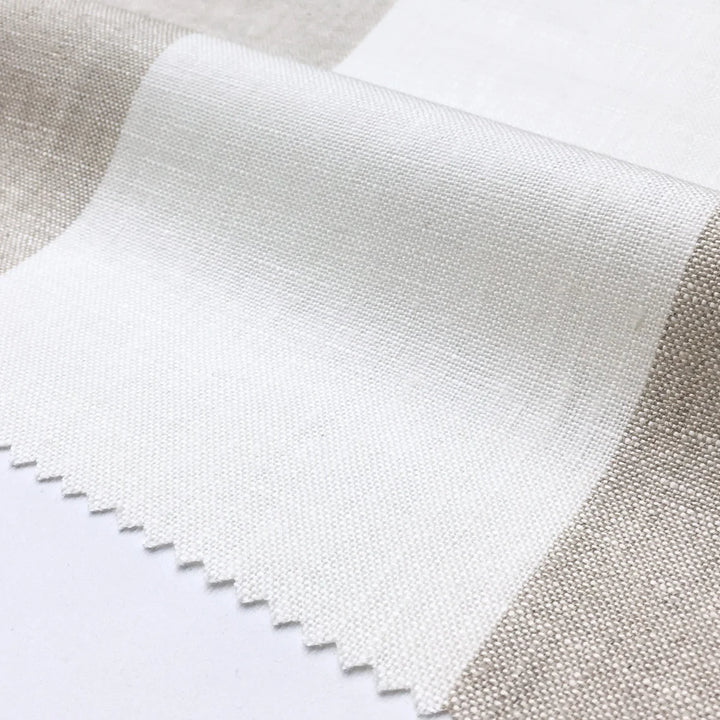 Newport 100% Linen Large Stripe Beige Fabric
