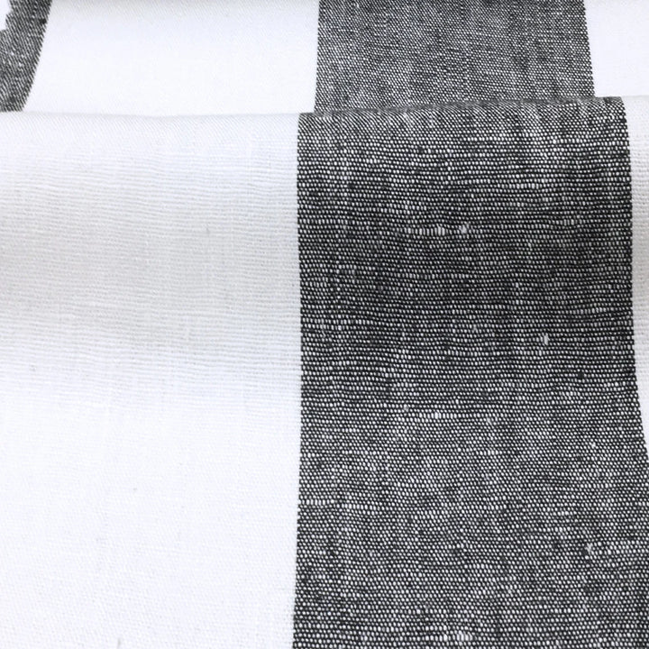 Tissu Newport 100% lin à larges rayures noires 