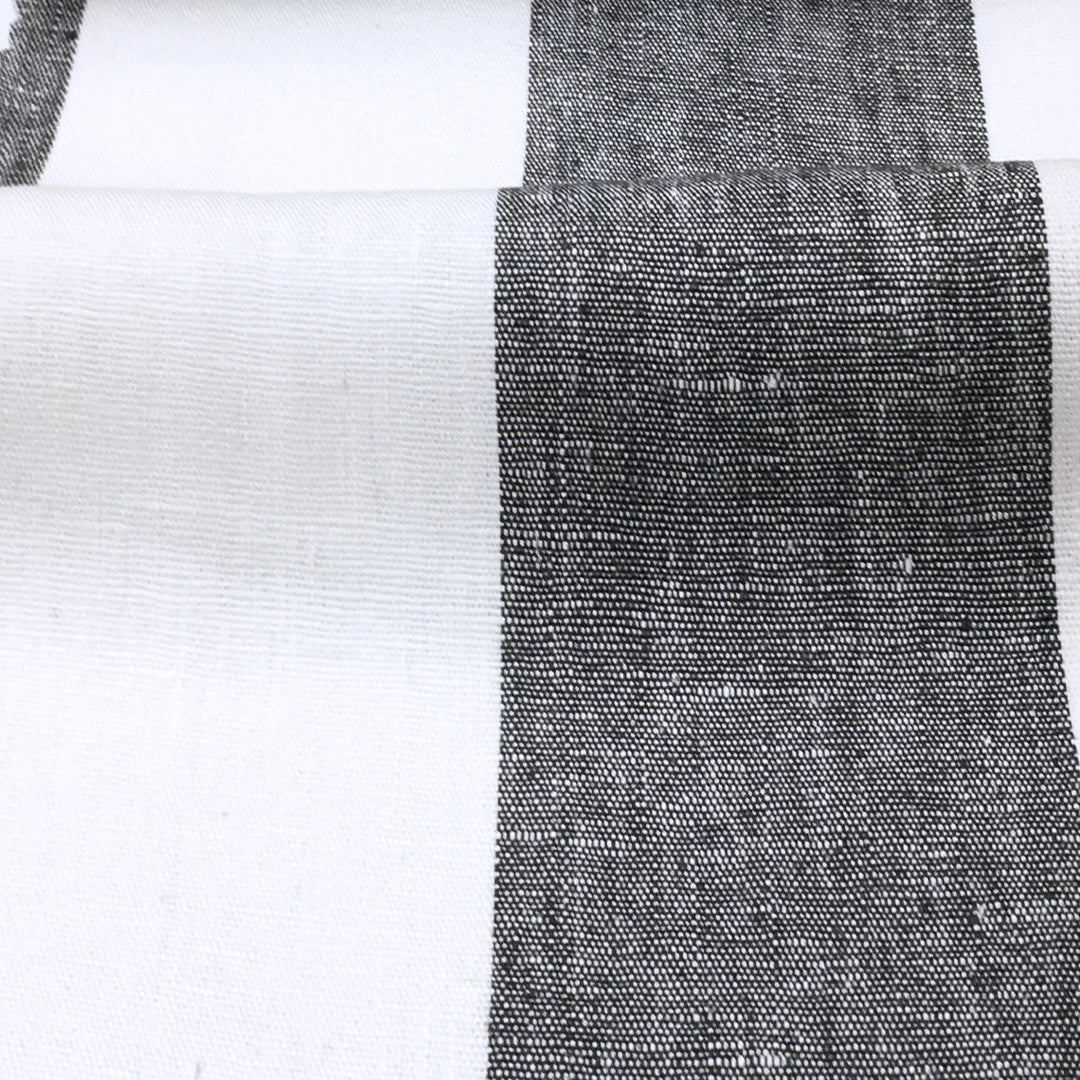 Tessuto Newport 100% lino a righe larghe nero 