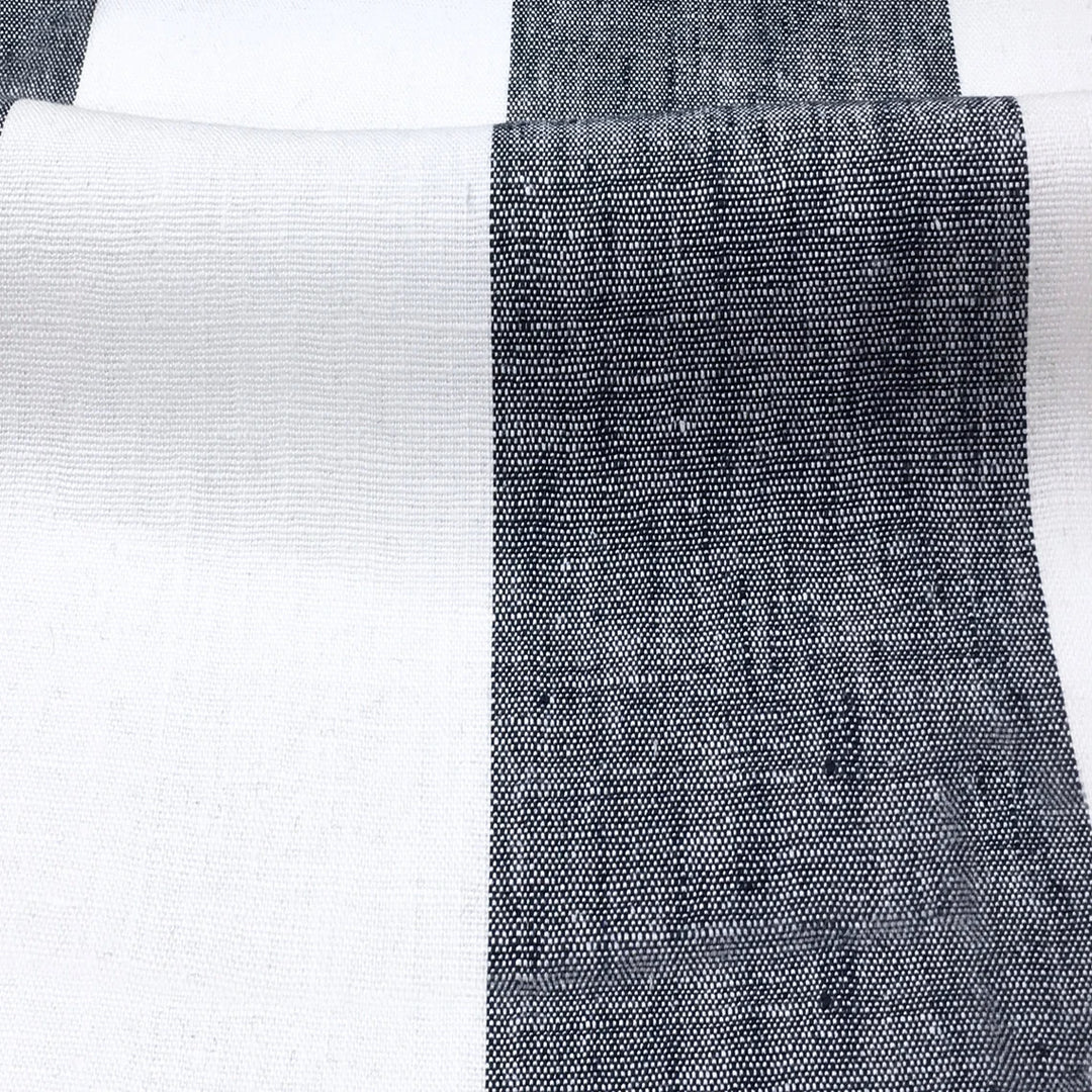 Newport 100% Linen Large Stripe Navy Blue Fabric