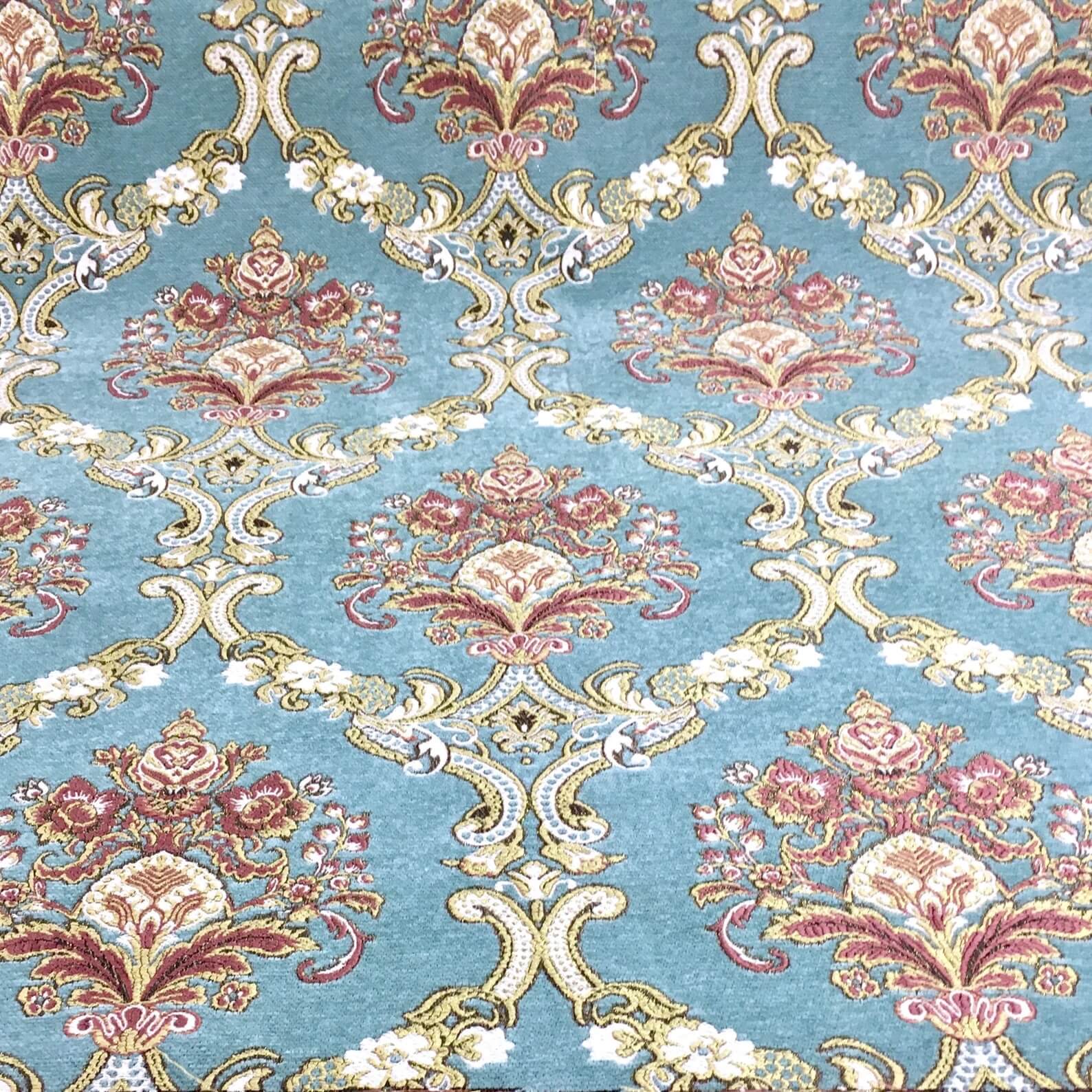 Alexander Multi Color Damask Chenille Woven Jacquard Teal Blue