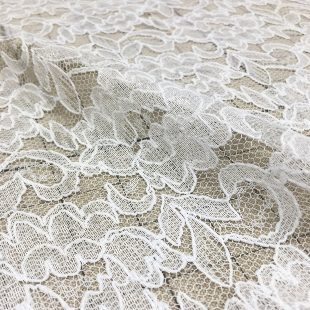 3 YARDS / White Floral Crochet Lace Fabric / Drapery, Curtain, Wedding, Dress