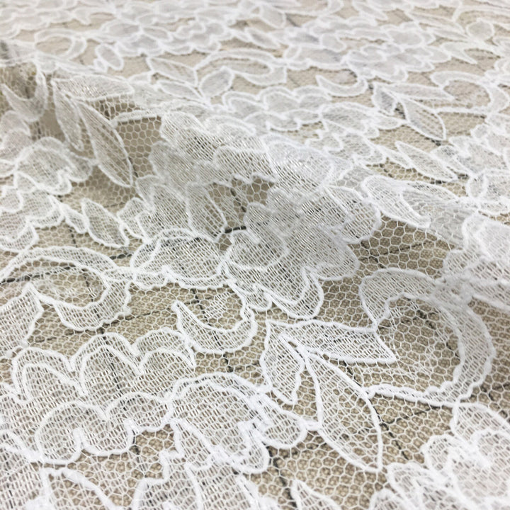 3 YARDS / White Floral Crochet Lace Fabric / Drapery, Curtain, Wedding, Dress