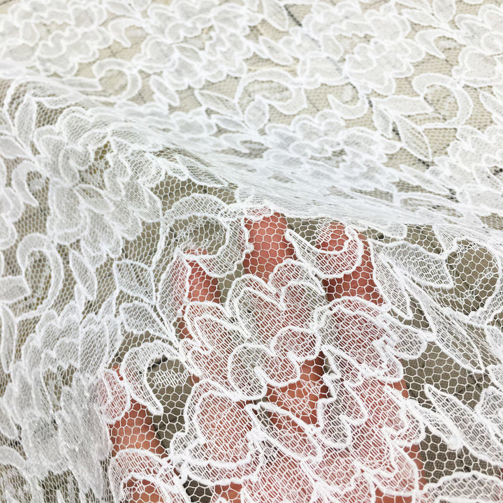3 YARDS / White Floral Crochet Lace Fabric / Drapery, Curtain, Wedding, Dress