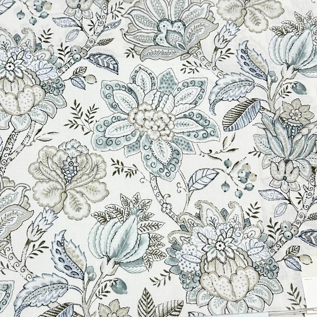 Rosette Beige Taupe Blue Floral 100% Cotton Fabric