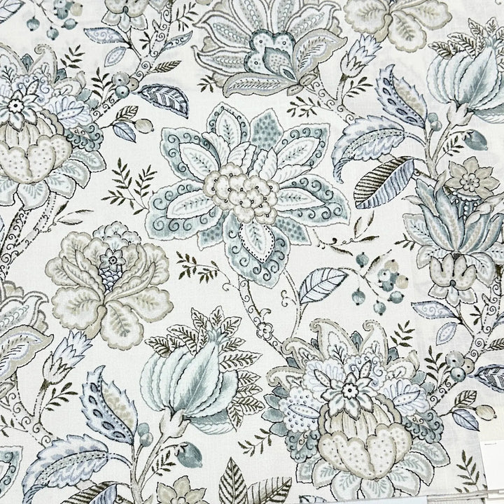 Rosette Beige Taupe Blue Floral 100% Cotton Fabric