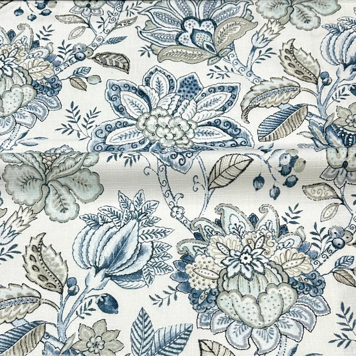 Rosette Blue Beige Floral 100% Cotton Fabric