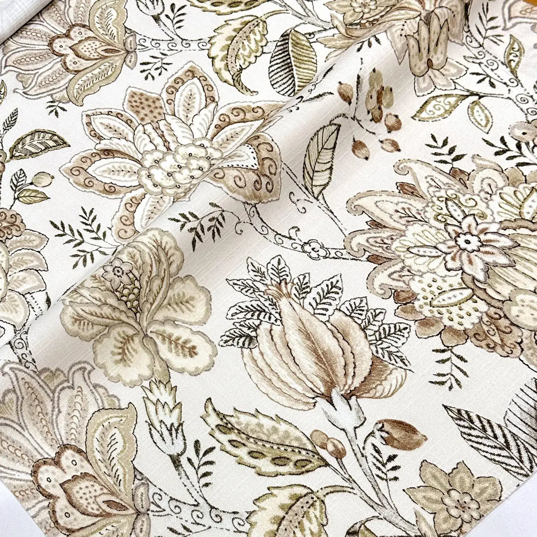 Rosette Beige Brown Floral 100% Cotton Fabric